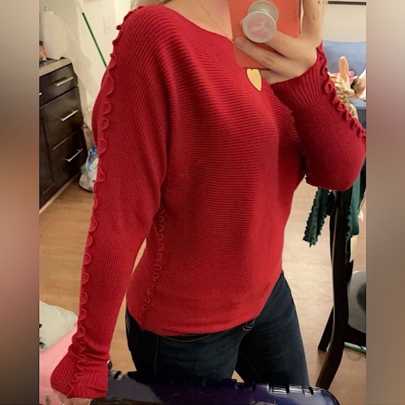 ☃️BOGO50%☃️ 🆕🖤ALLIE ROSE: BLACK Ribbed Back Button Down Frilly Arm Sweater SMALL - Picture 6 of 11